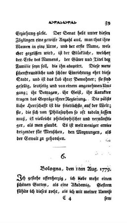 6. - Bologna, den 1ten Aug. 1779
