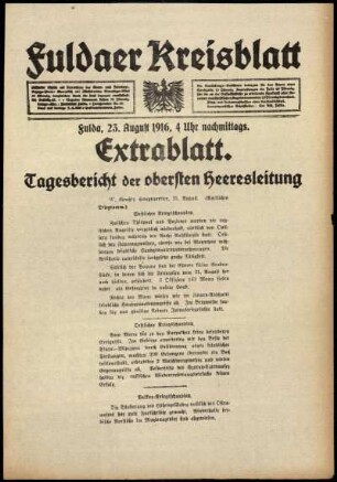 Erste Ausgabe vom Mittwoch, den 23. August 1916.