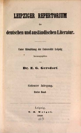 Leipziger Repertorium der deutschen und ausländischen Literatur. 25. 1849 = Jg. 7, Bd. 1