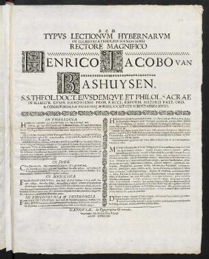 Typus lectionum ... in illustri Athenaeo Hanoviensi rectore magnifico ...