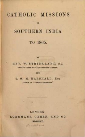 Catholic missions in Southern India to 1865