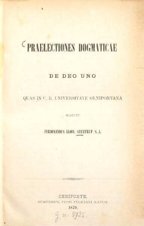 Praelectiones dogmaticae de Deo uno