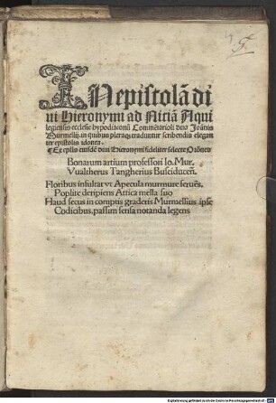 In epistolam divi Hieronymi ad Niciam commentarioli duo
