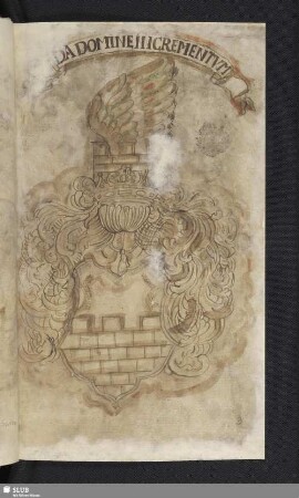 [Wappen der Stadt Bautzen mit Wappenspruch "Da Domine Incrementum"]