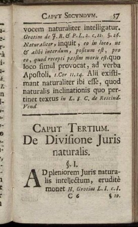 Caput Tertium. De Divisione Juris naturalis.