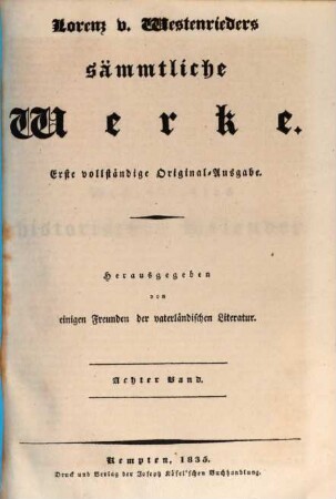 Lorenz v. Westenrieders sämmtliche Werke, 8. Westenrieders historischer Kalender