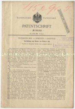 Patentschrift einer Vorrichtung zum Binden von Stroh u. dgl., Patent-Nr. 99189