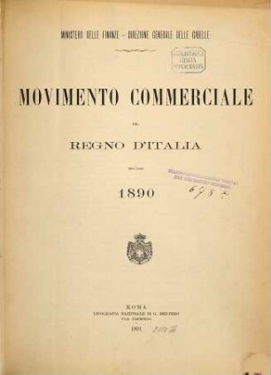 Movimento commerciale del Regno d'Italia. 1890