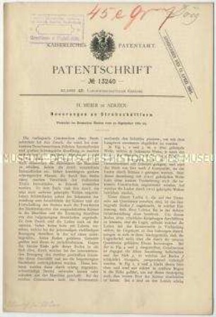 Patentschrift über Neuerungen an Strohschüttlern, Patent-Nr. 13240