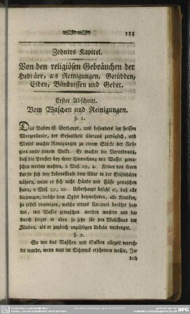 Zehntes Kapitel. Von den religiösen Gebräuchen der Hebräer, als Reinigungen, Gelübden, Eiden, Bündnissen und Gebet