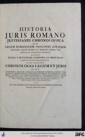 Historia Juris Romano-Justinianei Chronologica.