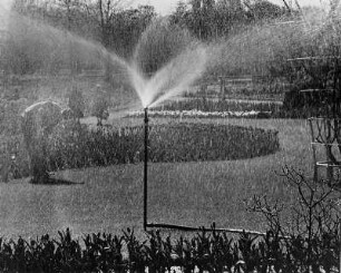Werbefotografie für einen Prospekt der Hamburger Wasserwerke. Ein Rasensprenger in Aktion.