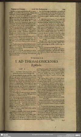 Vindiciae I. Ad Thessalonicenses Epistolae