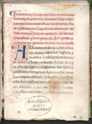 La prima regola de S. Chiara - BSB Cod.ital. 524