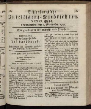 XXXVI. Stück. Sonnabends: den 8. September, 1787.