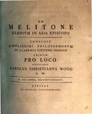De Melitone Sardivm In Asia Episcopo