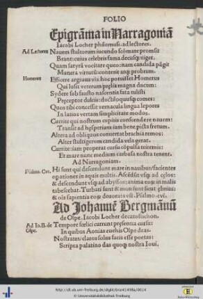 Ad Johannem Bergmanum de Olpe Iacobi Locher decatostichon