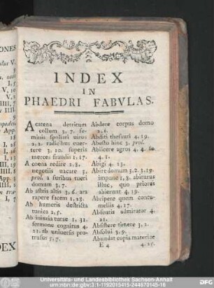 Index In Phaedri Fabulas.