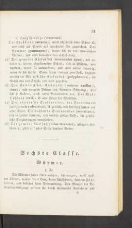 Sechste Classe. Würmer.