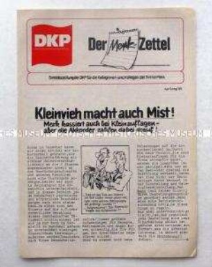 Zeitung der DKP für die Belegschaft der Firma Merk und zu den Arbeitsbedingungen und zur Europa-Wahl