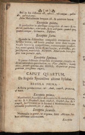 Caput Quartum. De Regulis Specialibus ultimæ Syllabæ.