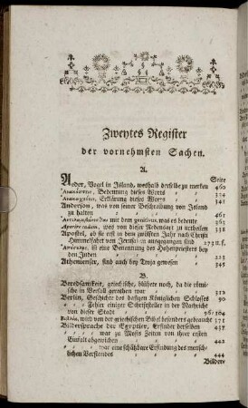 Zweytes Register der vornehmsten Sachen.