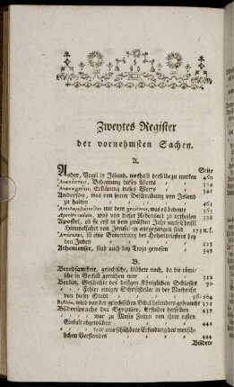 Zweytes Register der vornehmsten Sachen.