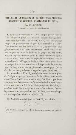 Solution de la question de mathématiques spéciales proposée au concours d'agrégation de 1875.