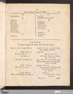 Index. Textuum Evangel. & Eoistol. Dominical. & Festal.