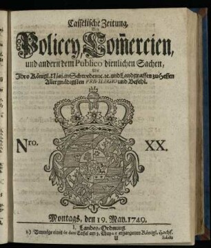 Nro. XX, Montags, den 19. May 1749