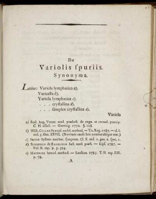 De Variolis spuriis. Synonyma.