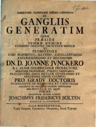 Dissertatio Inavgvralis Medico-Chirvrgica De Gangliis Generatim