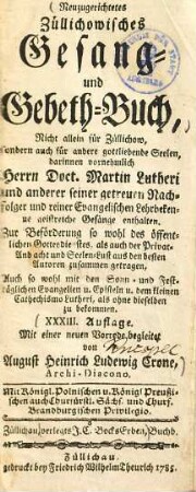 Neuzugerichtetes Züllichowisches Gesang- und Gebeth-Buch
