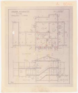 Gesamtbebauungsplan Ankara Ankara Kooperatifi. Haustypen: (Lichtpause von Inv.Nr. 23124), Typ A1, ANTEP, Einzelhaus 6 Zimmer, Grundriss Kellergeschoss, Längsschnitt 1:50