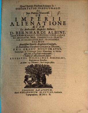 Diss. inaug. ex iure publico universali de imperii alienatione