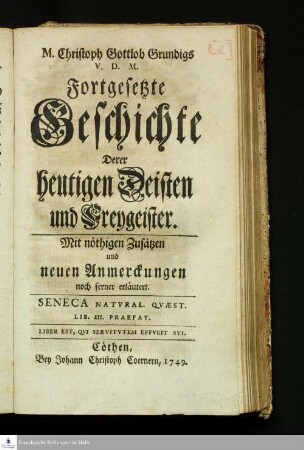 Fortgesetzte Geschichte Derer heutigen Deisten und Freygeister