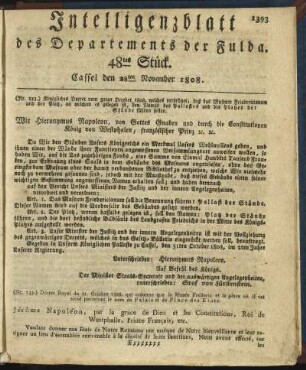 48tes Stück. Cassel den 28ten November 1808