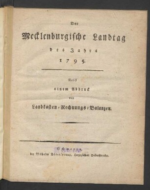 1795: Der Mecklenburgische Landtag des Jahres