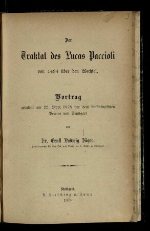 Der Traktat des Lucas Paccioli von 1494 über den Wechsel.