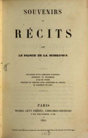 Souvenirs et recits