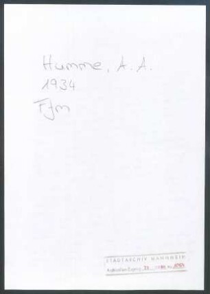 Humme, A[& ] A[& ], Scheveningen, an Wichert