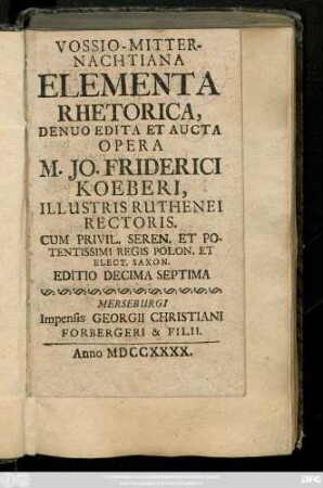 Vossio-Mitternachtiana Elementa Rhetorica