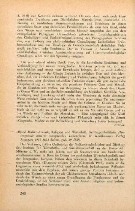 248-250 [Rezension] Müller-Armack, Alfred, Religion und Wirtschaft