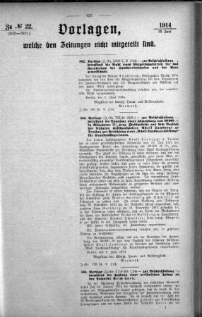 Anlage: zu No.22. (502-505.), Vorlagen, welche den Zeitungen nicht mitgeteilt sind