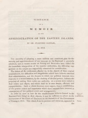 Substance of a memoir on the administration of the Eastern Islands
