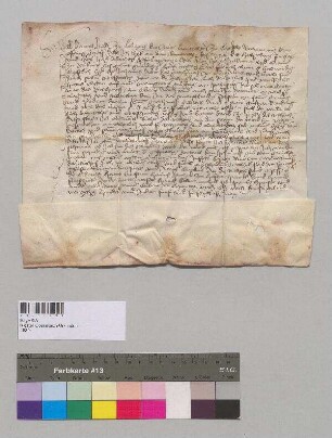 Gerichtsbrief des Hans Hell zu Lohaug, Landrichter zu Mitterfels, für Abt Johann von Oberaltaich wegen eines Weingarten am Bogenberg.; S: A