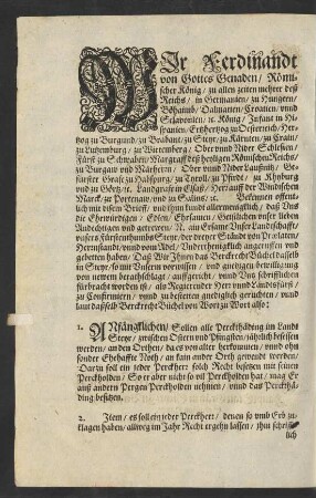 Wir Ferdinandt von Gottes Genaden/ Römischer König/ ...Bekennen offentlich mit diesem Brieff/ ... Daß Wir Ihnen das Berckrecht Büchel dasselb in Steyr/ ...
