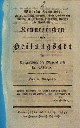 Kenntzeichen und Heilungsart der Entzündung des Magens und der Gedärme
