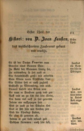 Die Geschichte vom Faust in Reimen : nach dem einzigen bekannten Exemplar von 1587 in der Königl. Bibliothek zu Kopenhagen
