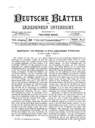 Apperzeption und Phantasie in ihrem gegenseitigen Verhältnisse : (Fortsetzung)